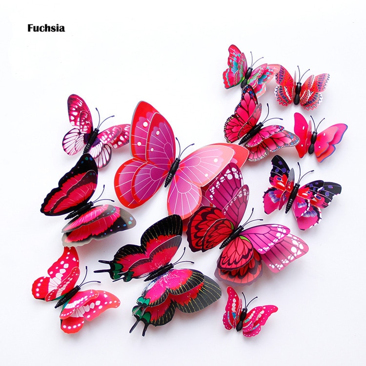 Double Layer 3D Butterfly Shaped Wall Sticker 12 pcs Set