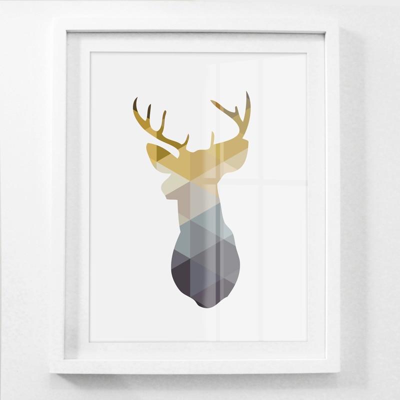 Geometric Deer and Heart Canvas Poster