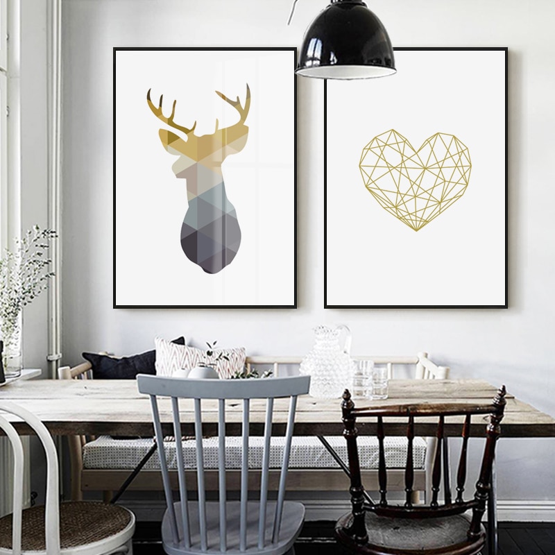 Geometric Deer and Heart Canvas Poster