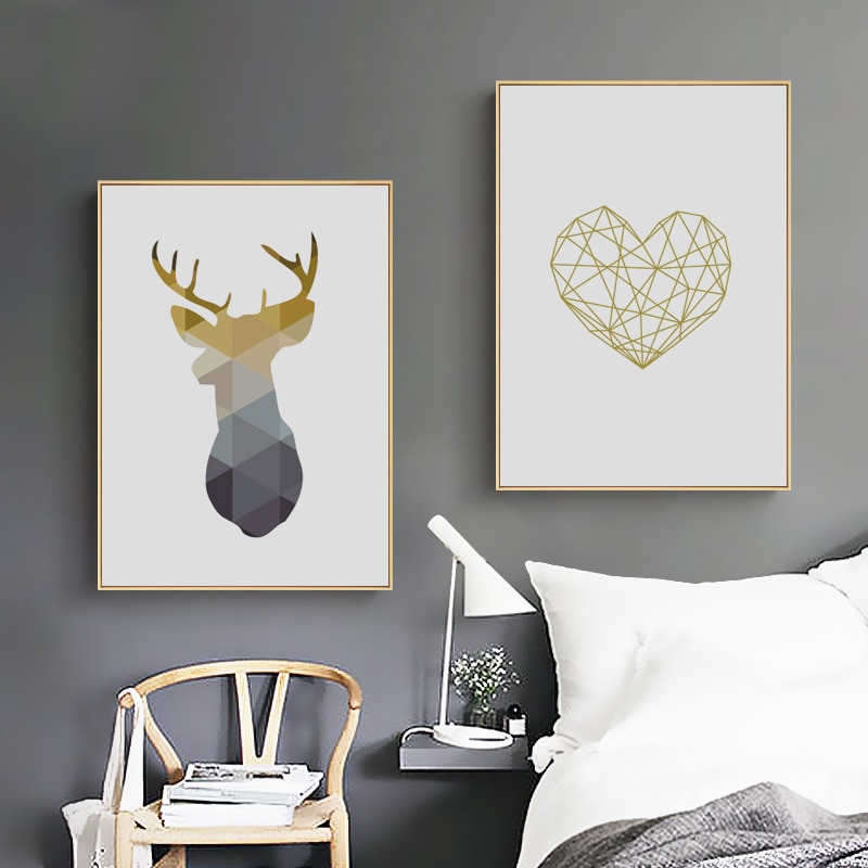 Geometric Deer and Heart Canvas Poster