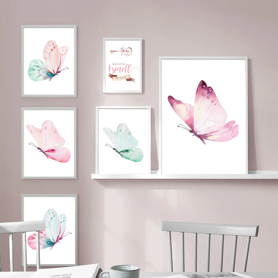 Cartoon Pastel Butterfly Wall Art Posters