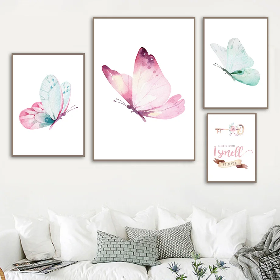 Cartoon Pastel Butterfly Wall Art Posters