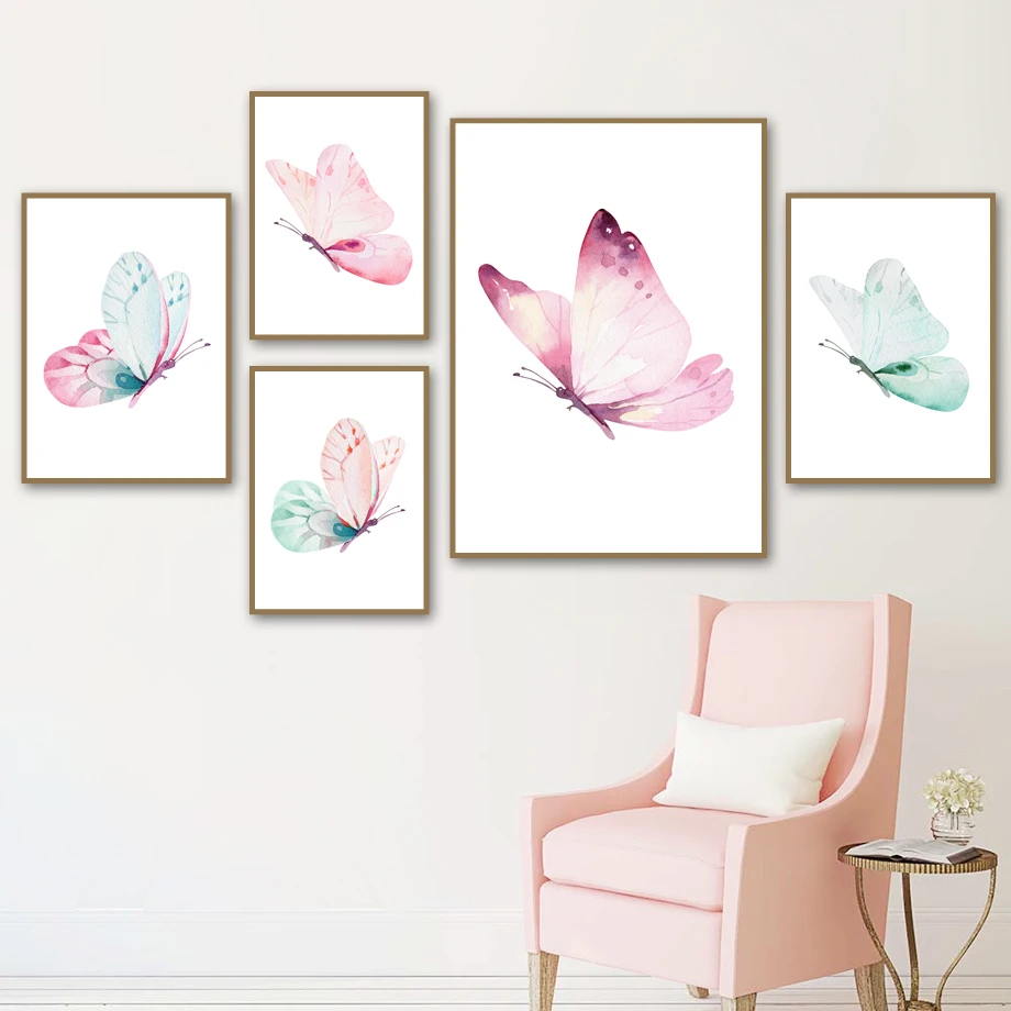 Cartoon Pastel Butterfly Wall Art Posters