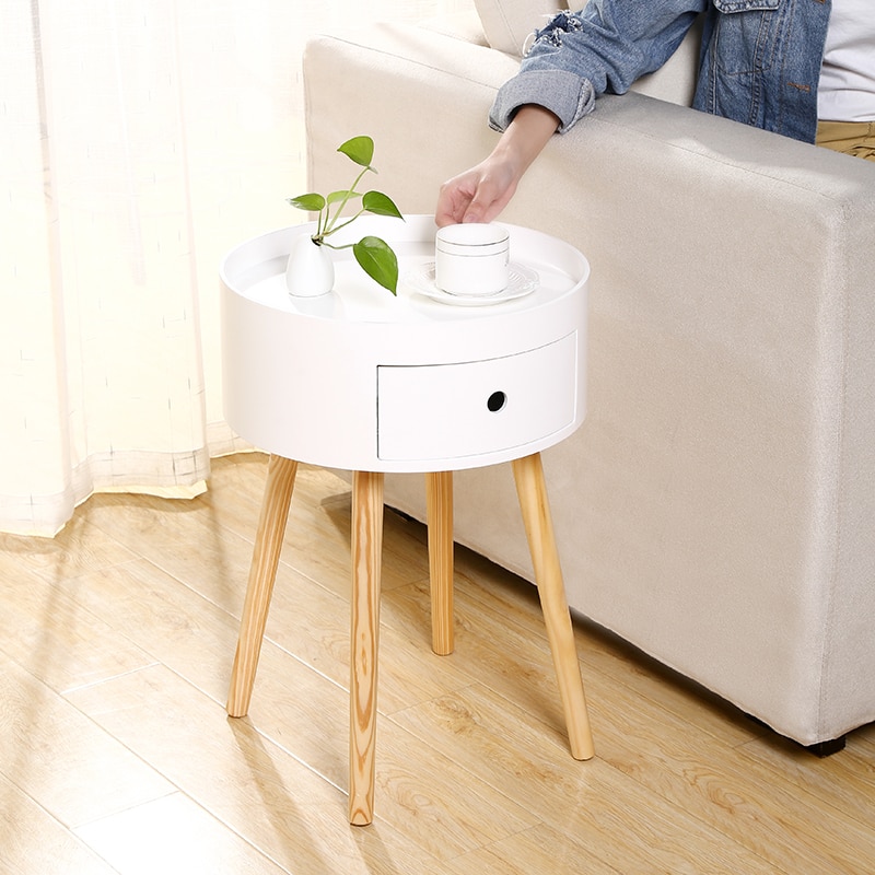 Round Nordic Wooden Table with Storage Box