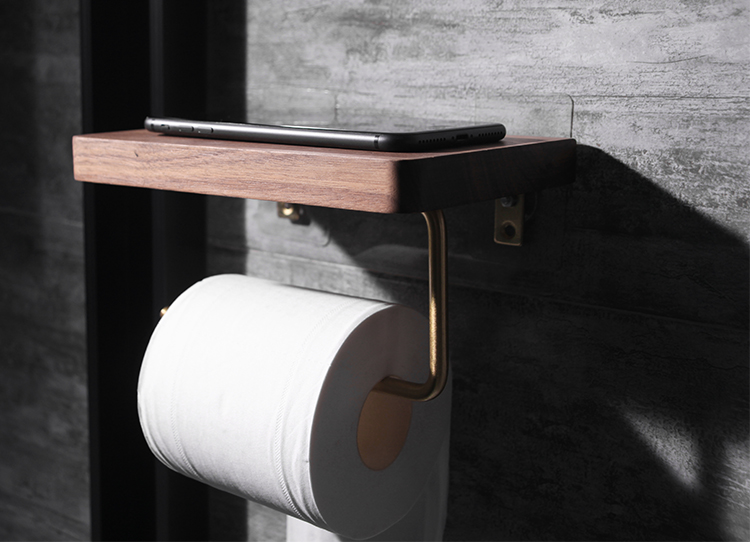 Toilet Roll Dispenser with Wooden Shelf