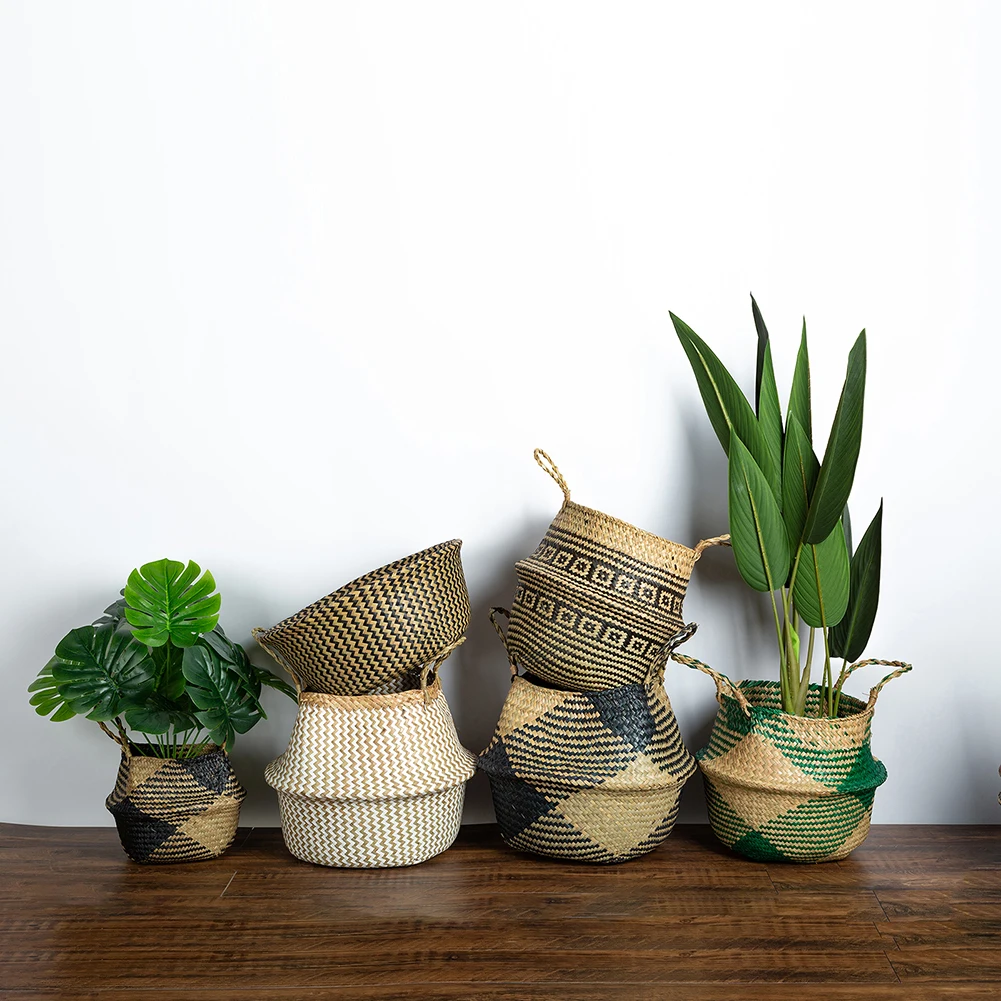 Patterned Foldable Woven Seagrass Basket