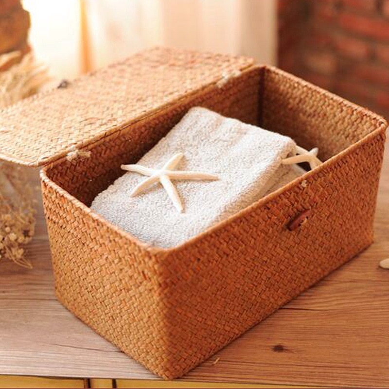 Woven Seagrass Storage Box with Lid