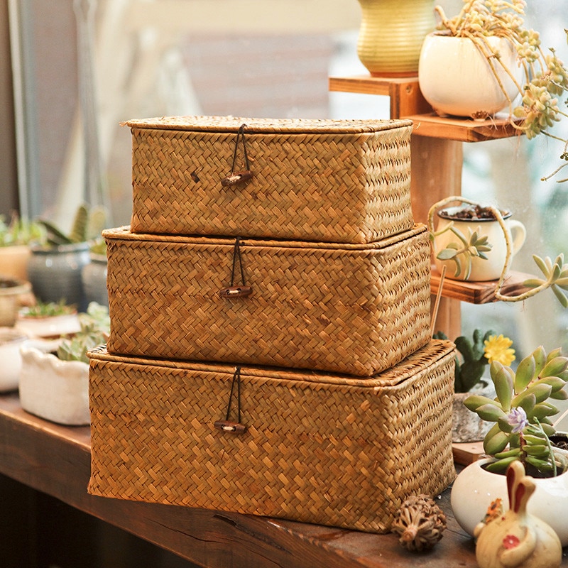 Woven Seagrass Storage Box with Lid