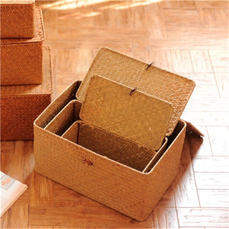 Woven Seagrass Storage Box with Lid