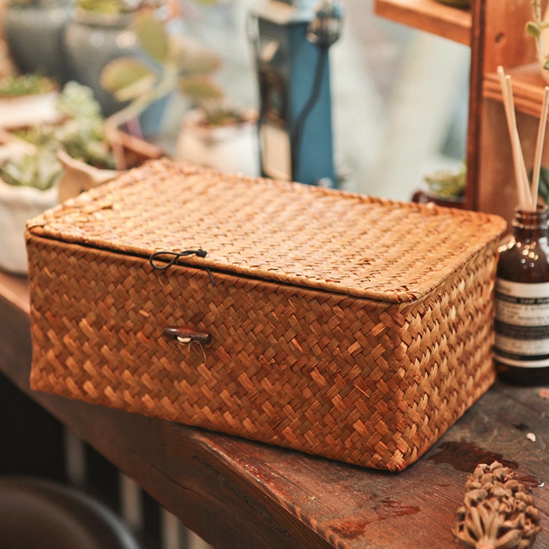 Woven Seagrass Storage Box with Lid