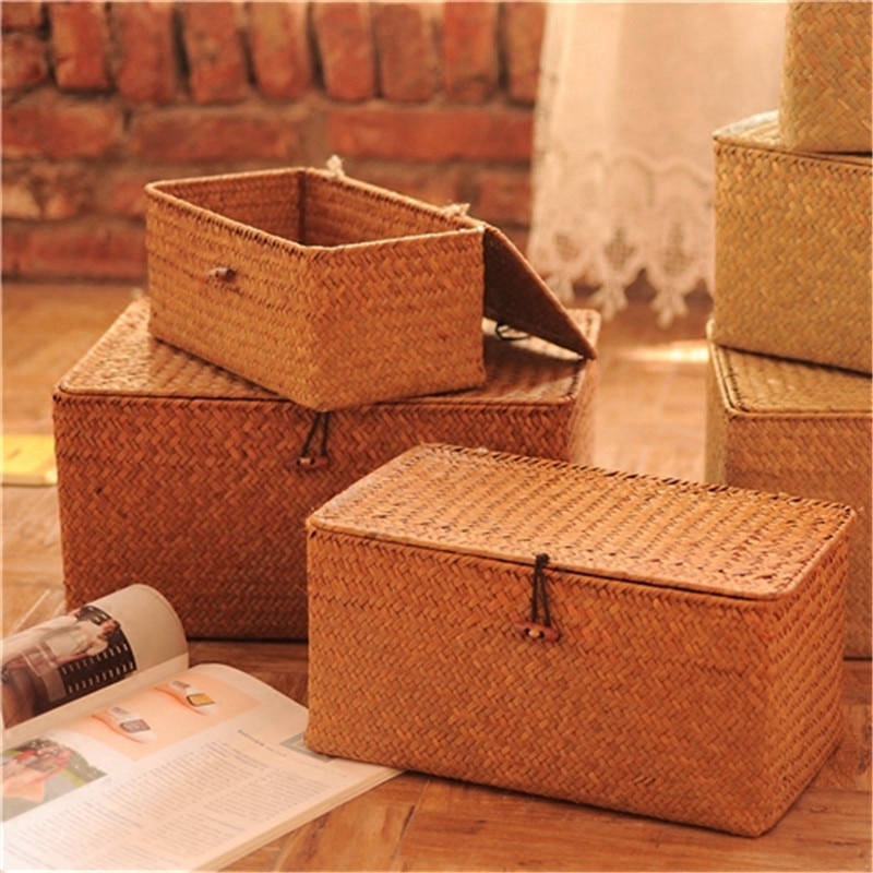 Woven Seagrass Storage Box with Lid