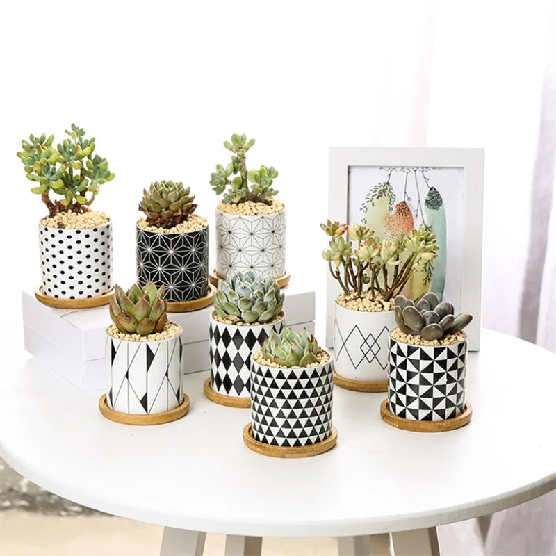 Modern Geometric Patterned Ceramic Flower Pot