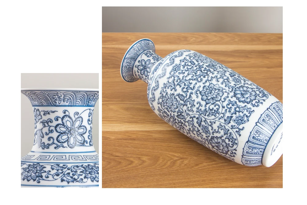 Floral Patterned Blue and White Vase