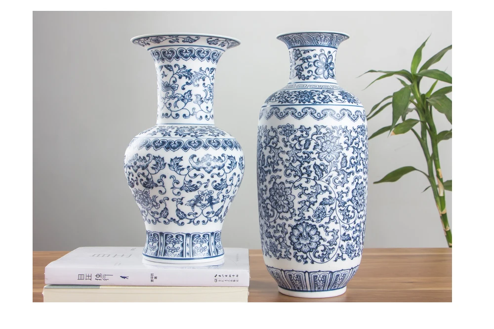 Floral Patterned Blue and White Vase