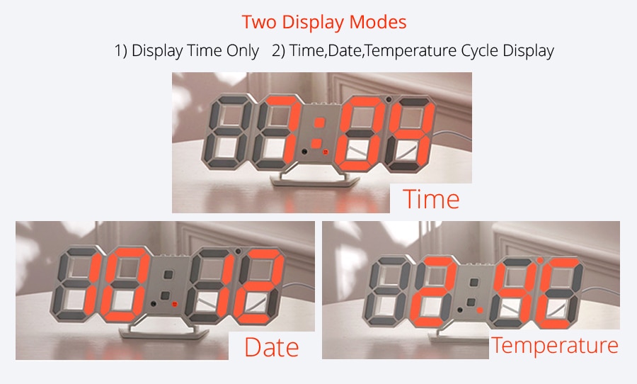 3D LED Digital Wall Clock