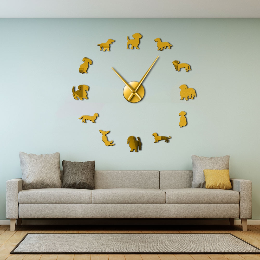 Funny Dog Mirror Design Self-Adhesive DIY Wall Clock