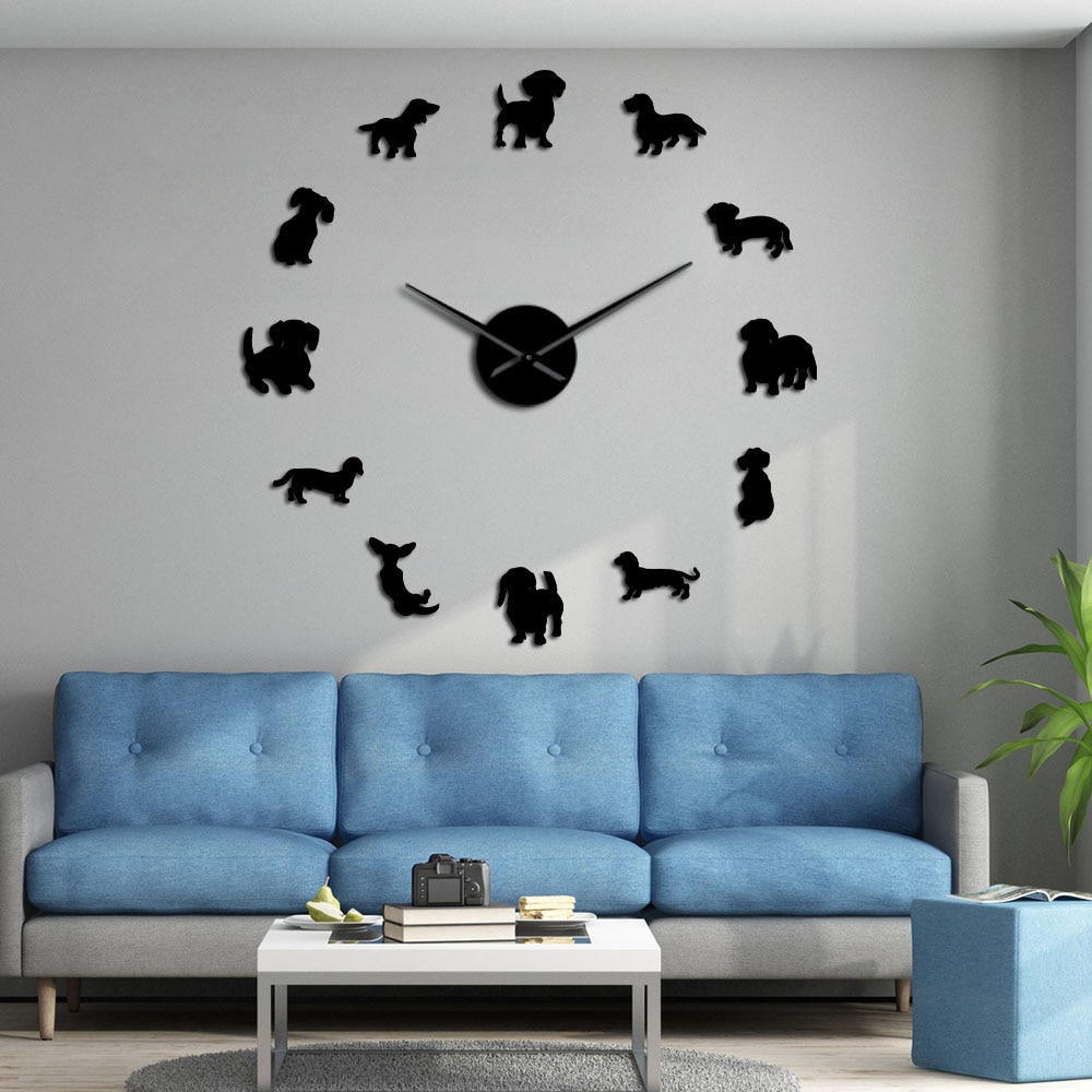 Funny Dog Mirror Design Self-Adhesive DIY Wall Clock