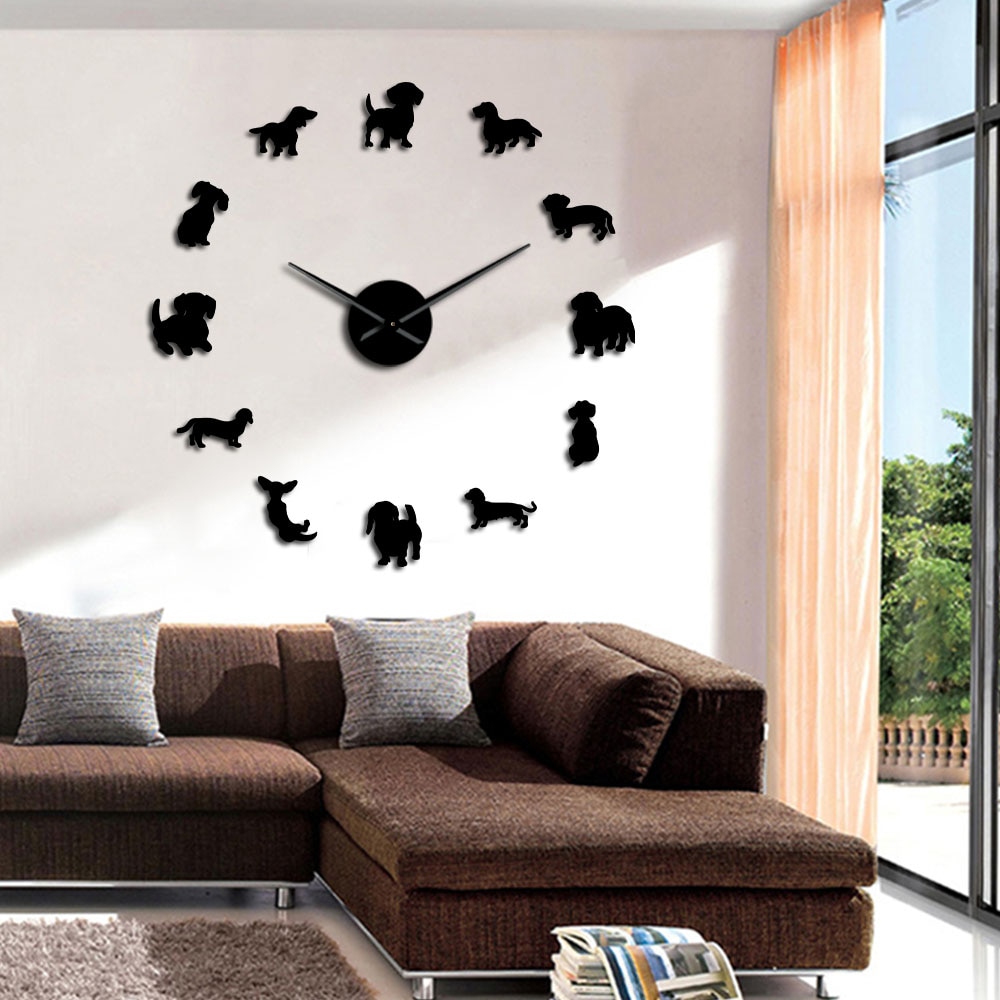 Funny Dog Mirror Design Self-Adhesive DIY Wall Clock