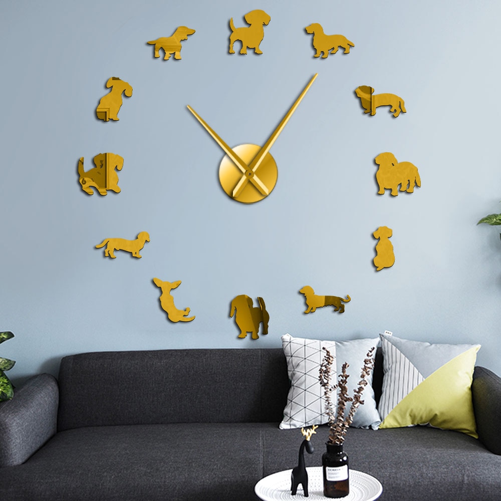 Funny Dog Mirror Design Self-Adhesive DIY Wall Clock