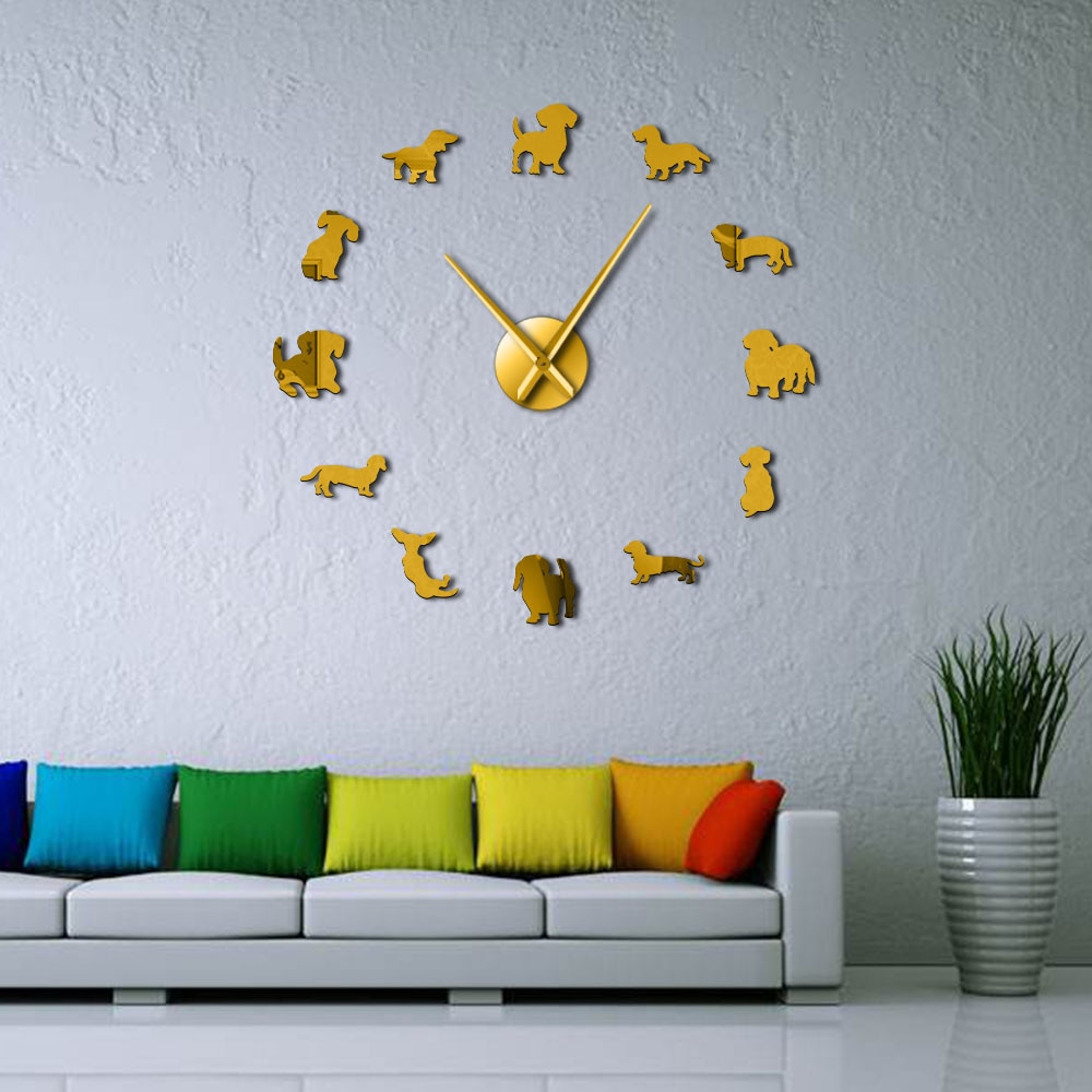 Funny Dog Mirror Design Self-Adhesive DIY Wall Clock