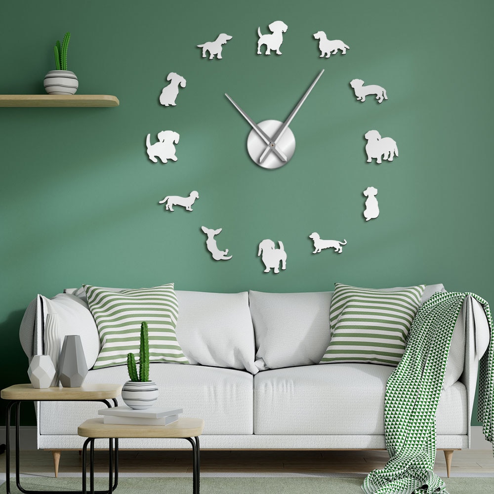 Funny Dog Mirror Design Self-Adhesive DIY Wall Clock