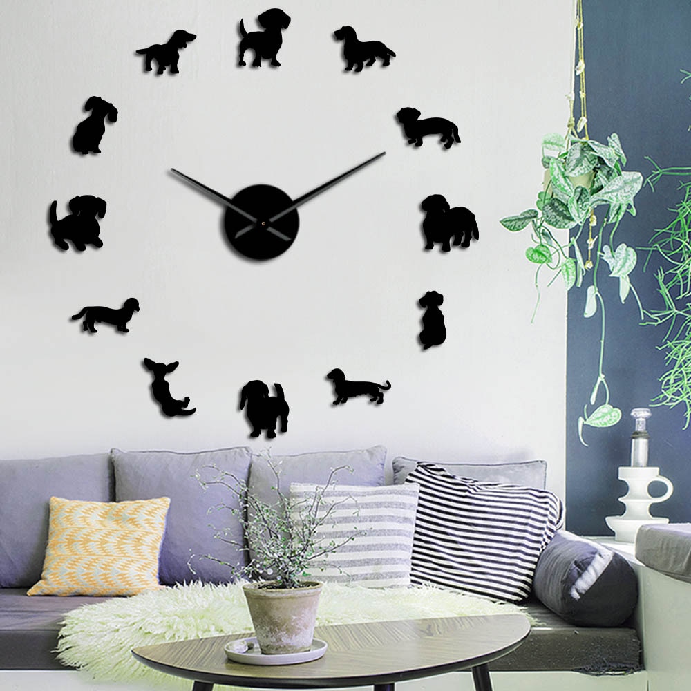 Funny Dog Mirror Design Self-Adhesive DIY Wall Clock