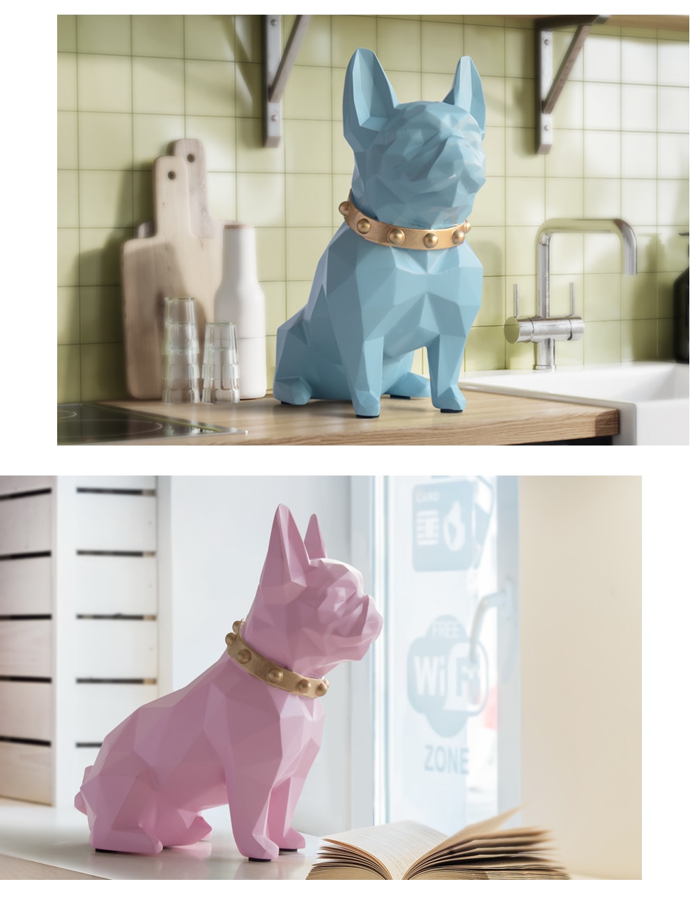 Geometric French Bulldog Figurine and Piggy Bank