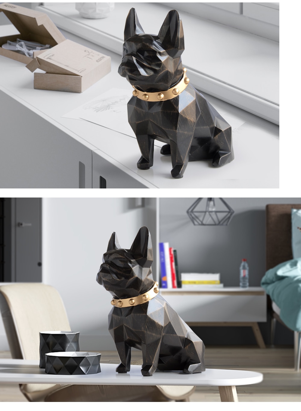 Geometric French Bulldog Figurine and Piggy Bank