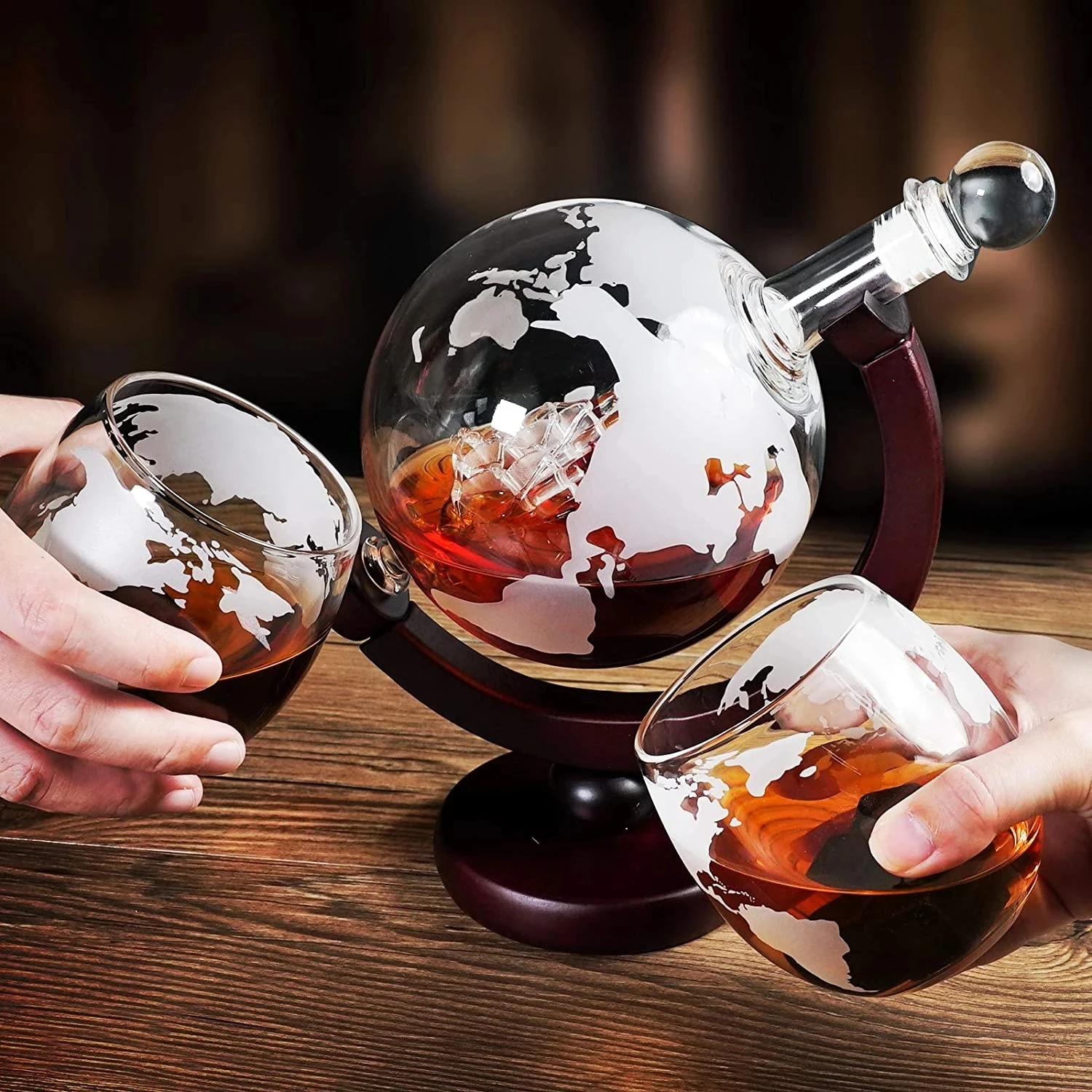 Whiskey Set of Decanter and Glasses in Globe Theme