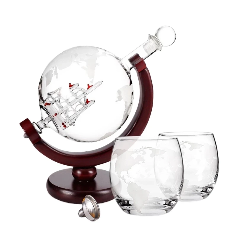 Whiskey Set of Decanter and Glasses in Globe Theme