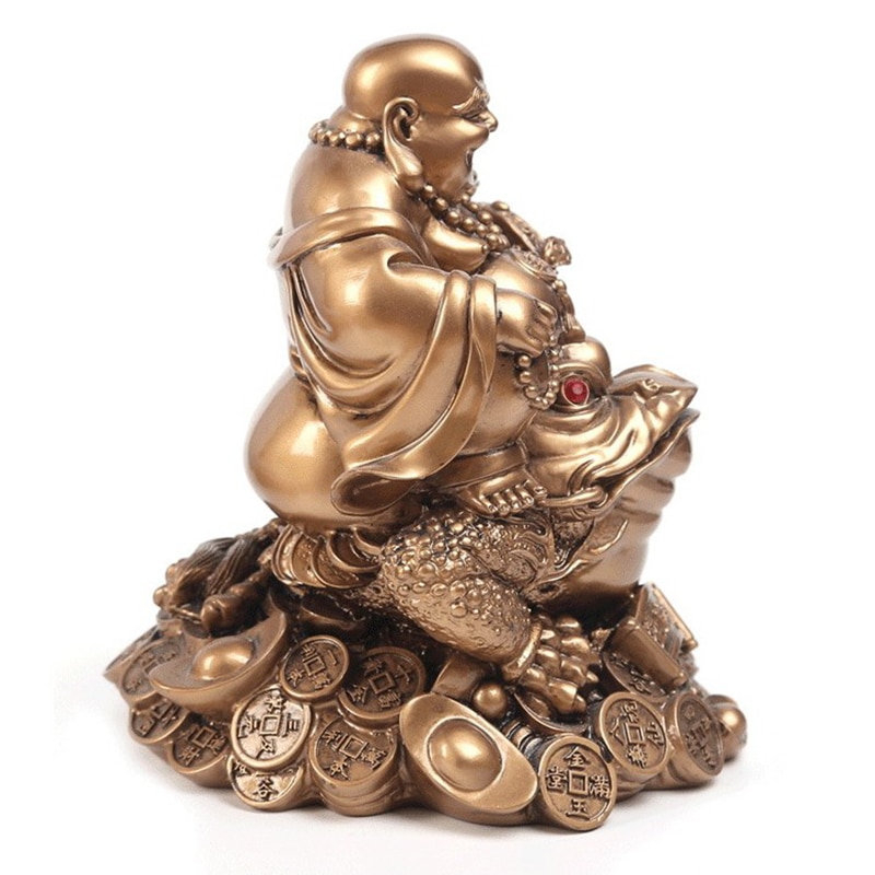 Feng Shui Gold / Bronze Fortune Toad with Buddha Statue