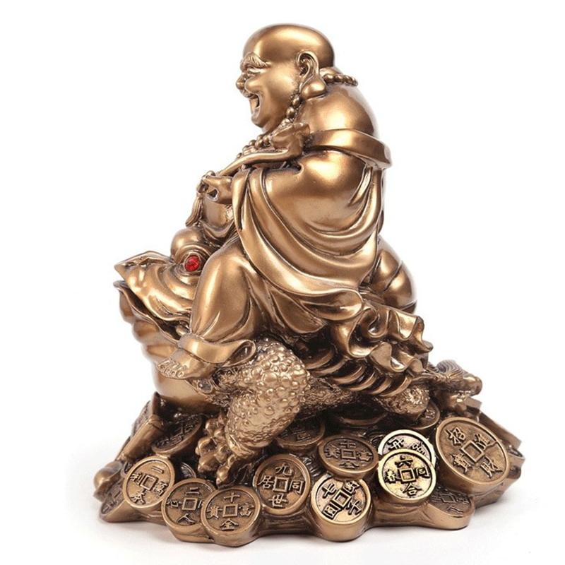 Feng Shui Gold / Bronze Fortune Toad with Buddha Statue