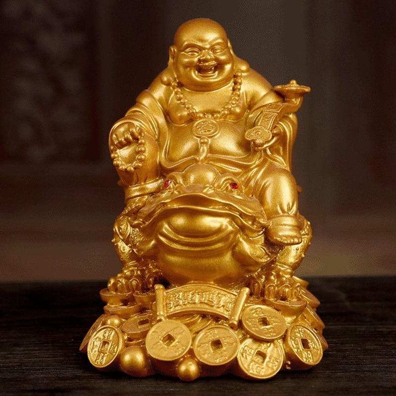 Feng Shui Gold / Bronze Fortune Toad with Buddha Statue