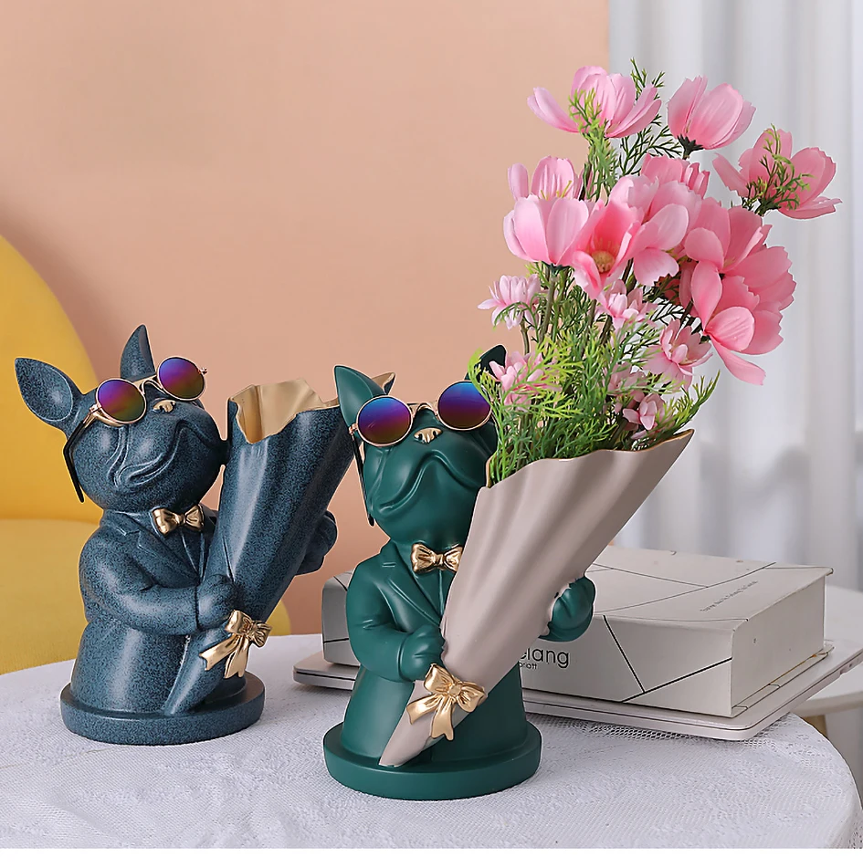 Contemporary Bulldog Shaped Flower Vase