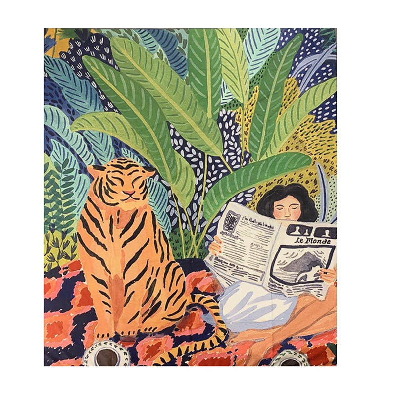 Girl with Tiger Wall Tapestry