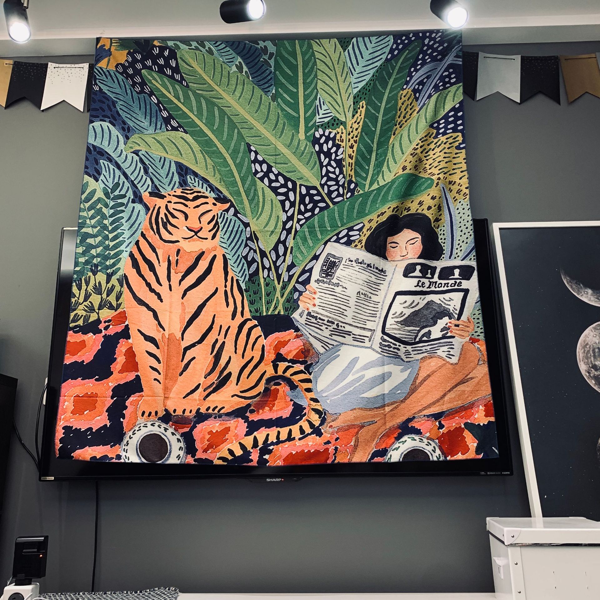 Girl with Tiger Wall Tapestry