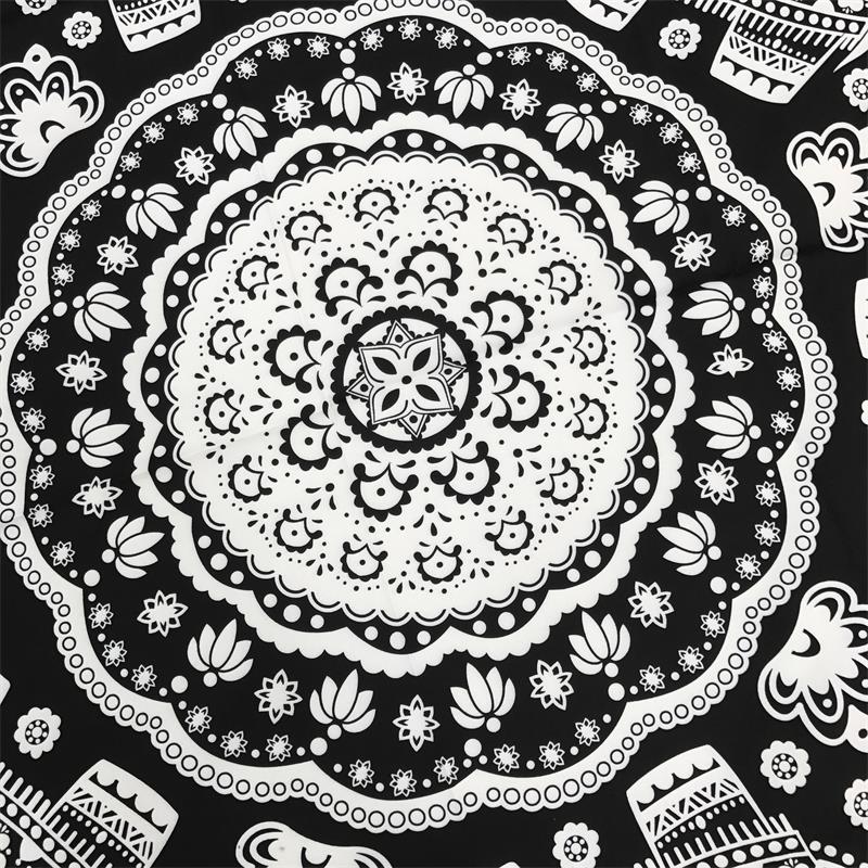 Black & White Round Tapestry With Elephant Print