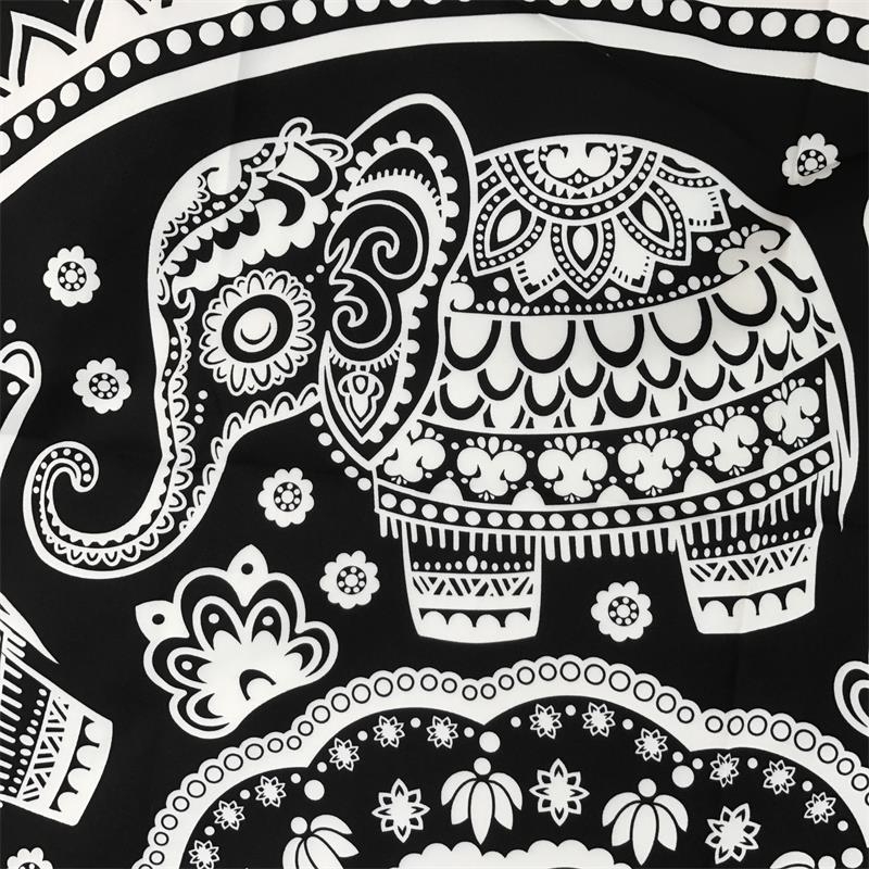 Black & White Round Tapestry With Elephant Print