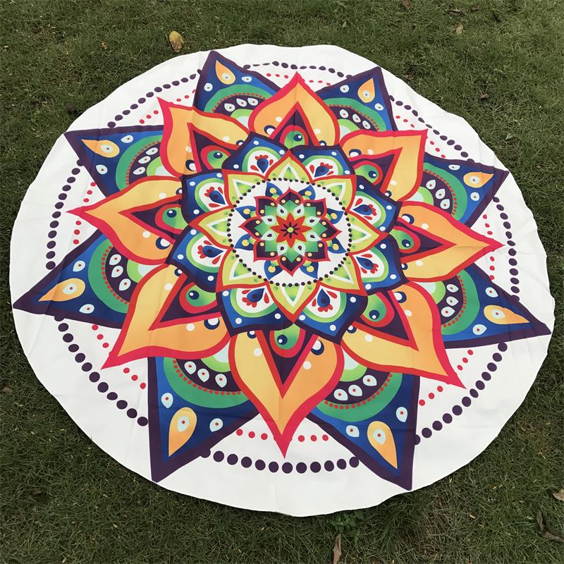 White Round Tapestry With Lotus Flower