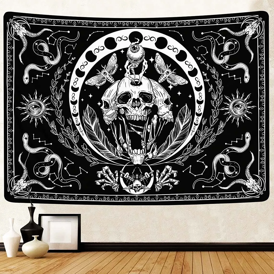 Black White Snake Tapestry