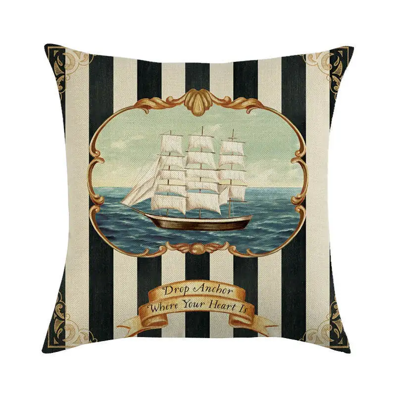 Nautical Themed Linen Cushion Cover