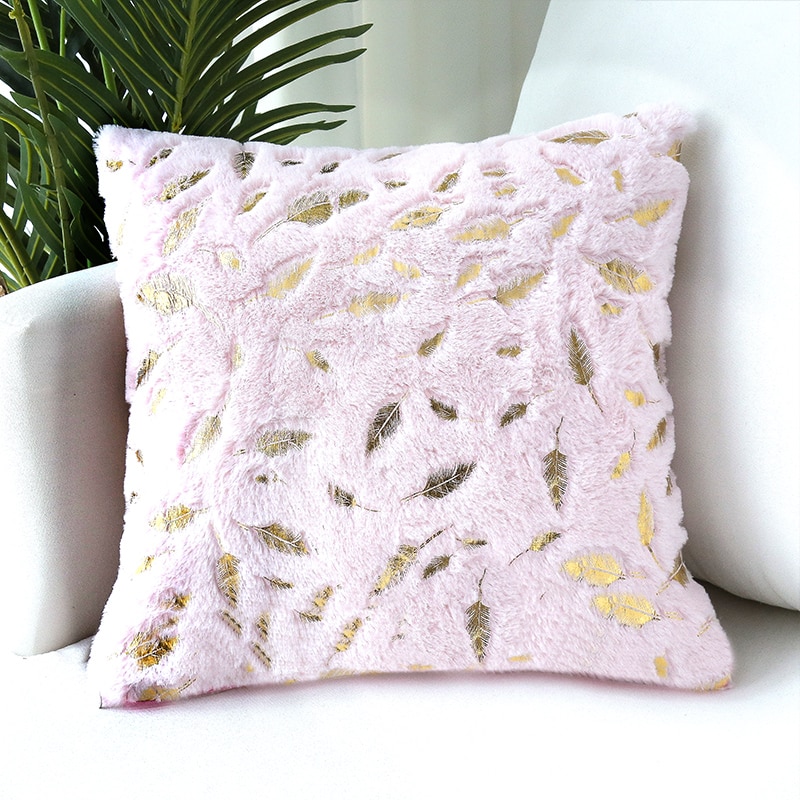 Leaves Patterned Plush Cushion Cover