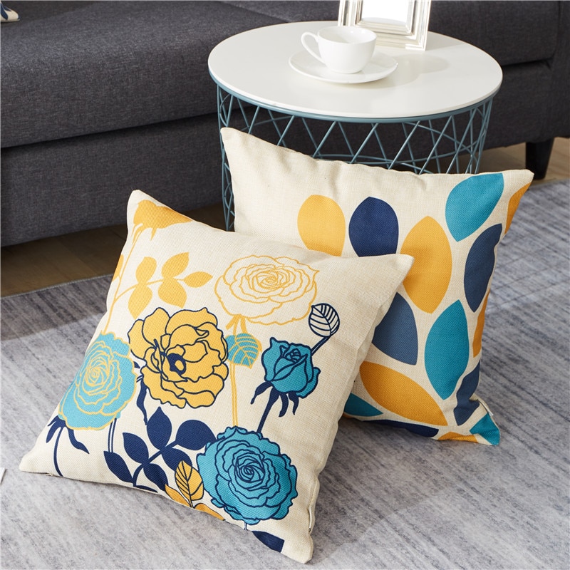 Simple Colorful Patterned Linen Cushion Cover