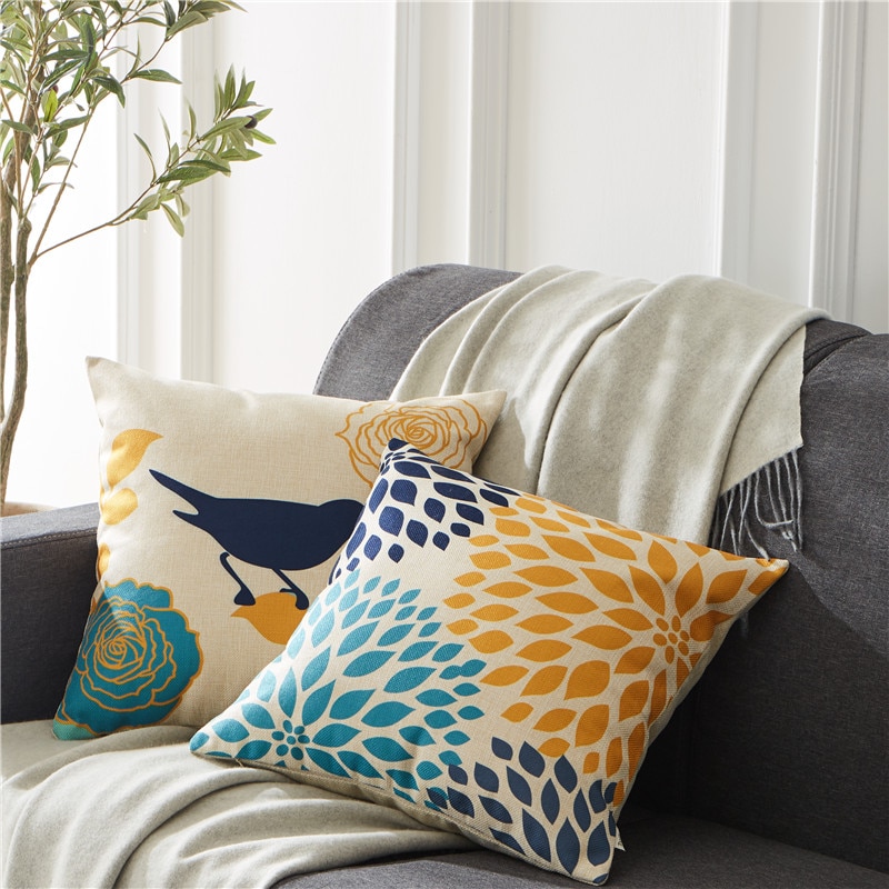 Simple Colorful Patterned Linen Cushion Cover