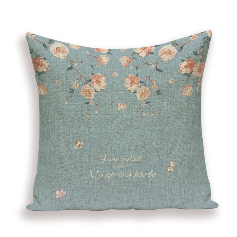 Flower Patterned Linen Cushion Cover