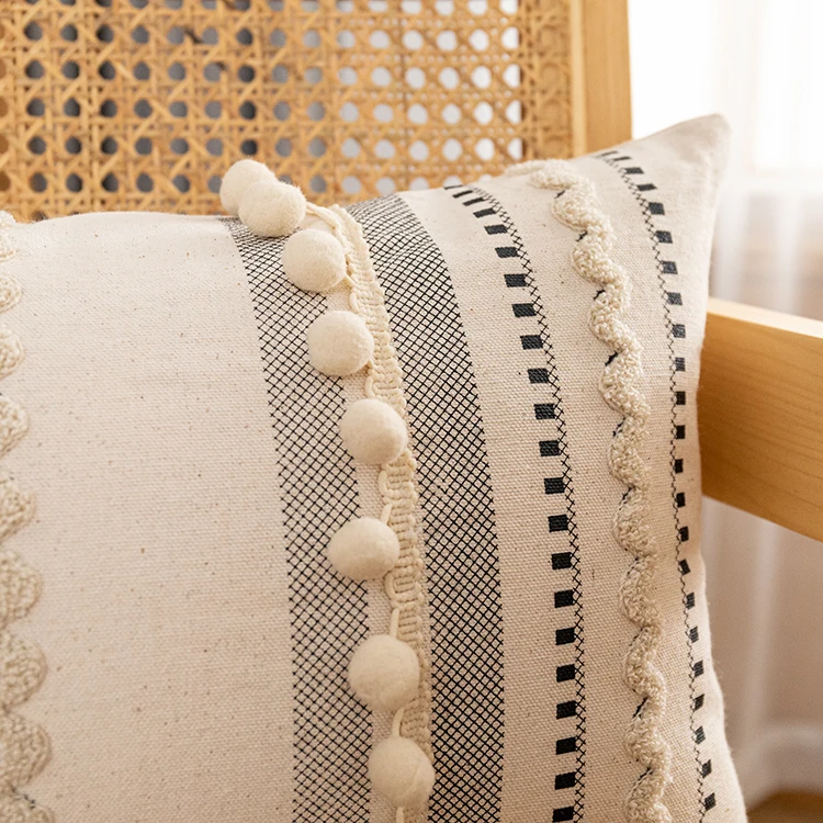 Bohemian Style Cushion Cover with Pompoms