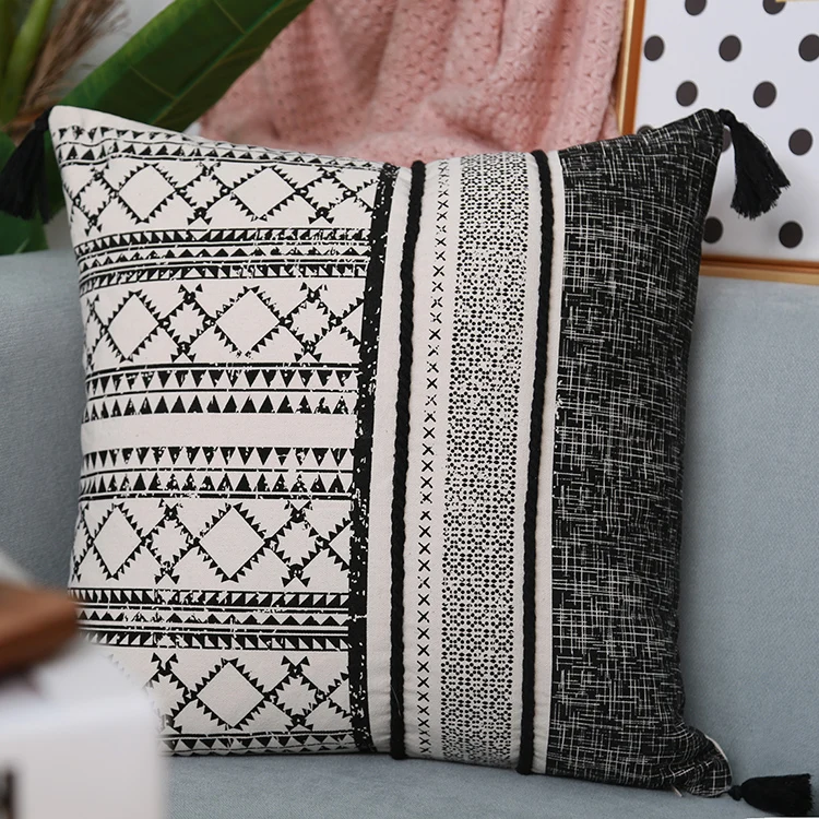 Black Geometric Patterned Cushion Cover