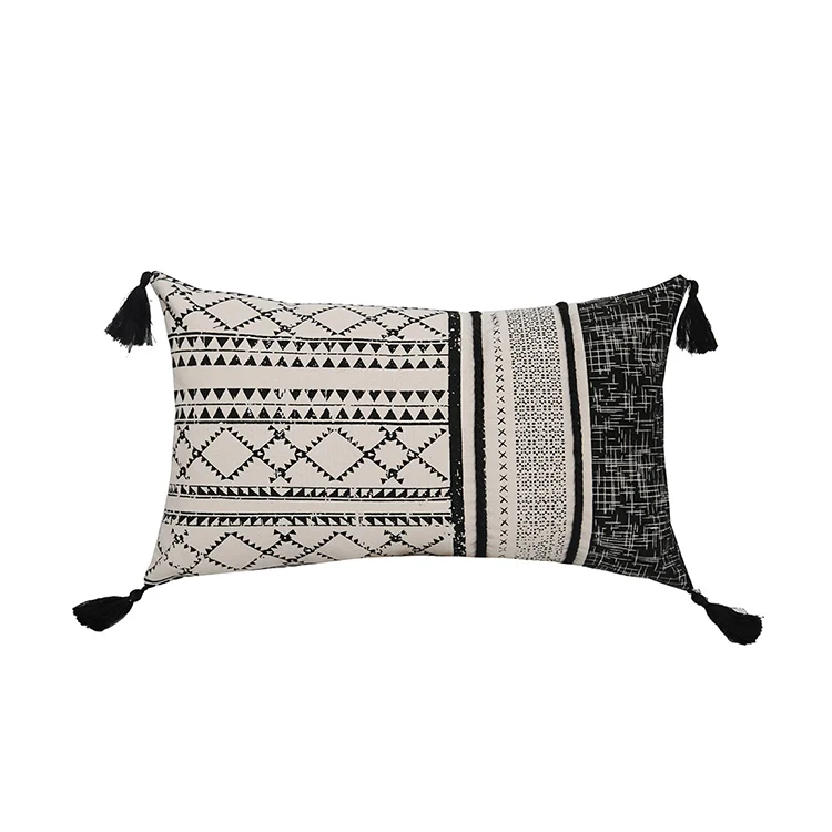 Black Geometric Patterned Cushion Cover