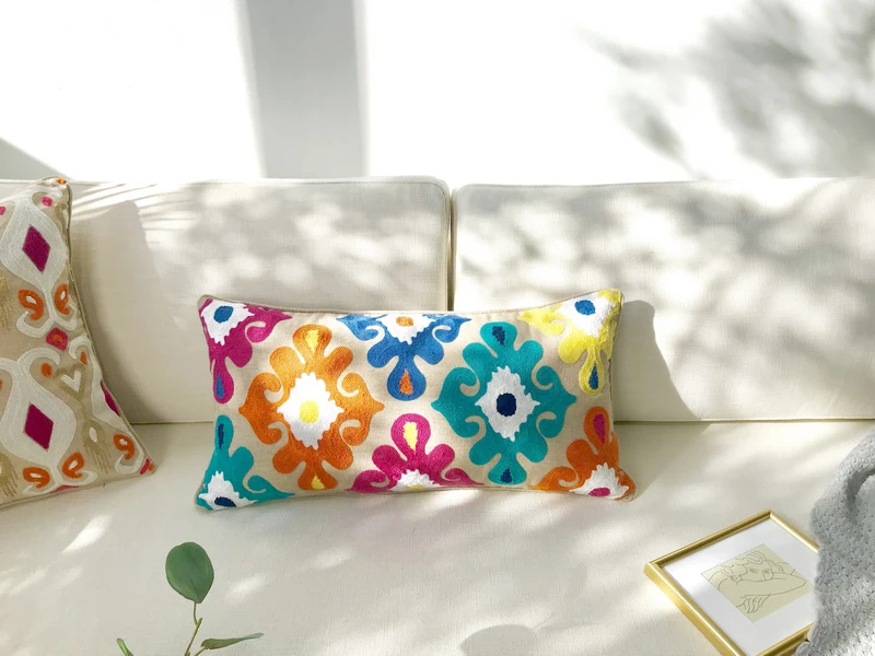 Colorful Embroidery Rectangular Cushion Cover