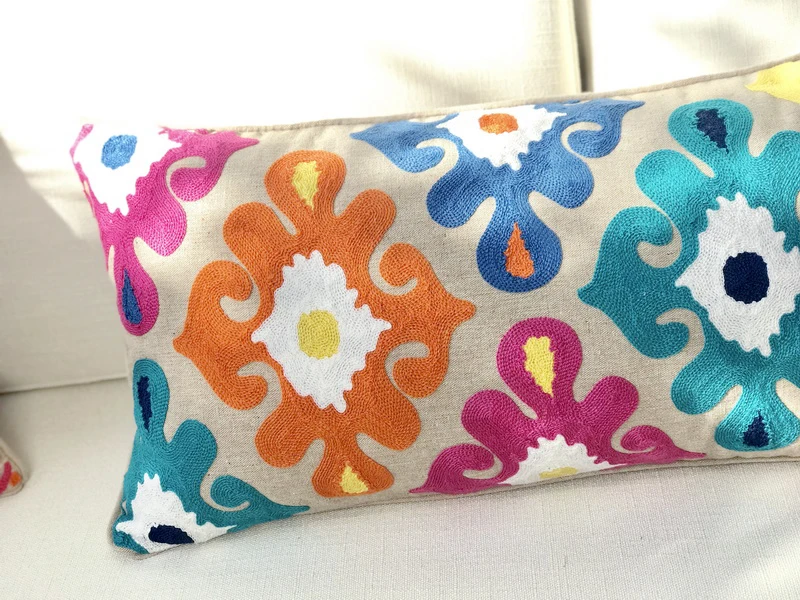 Colorful Embroidery Rectangular Cushion Cover